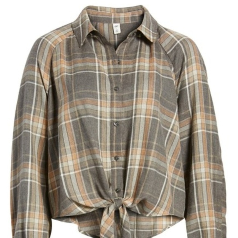BP. Tie Front Plaid Shirt